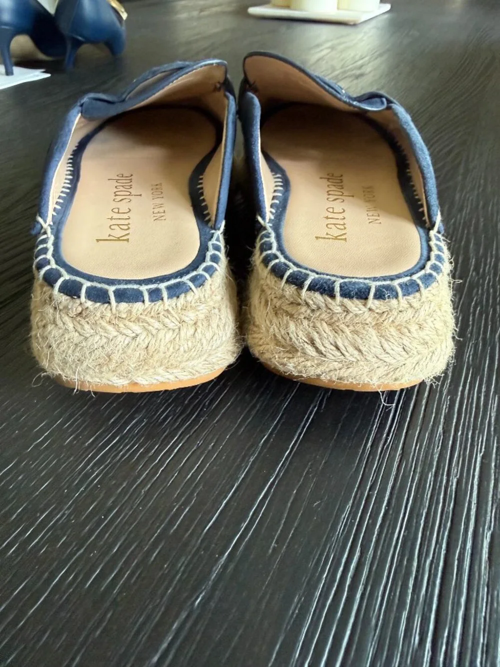 Kate Spade Navy Suede Espadrille Mules Size 6